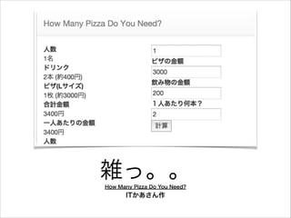 雑っ。。How Many Pizza Do You Need? 
ITかあさん作 
 