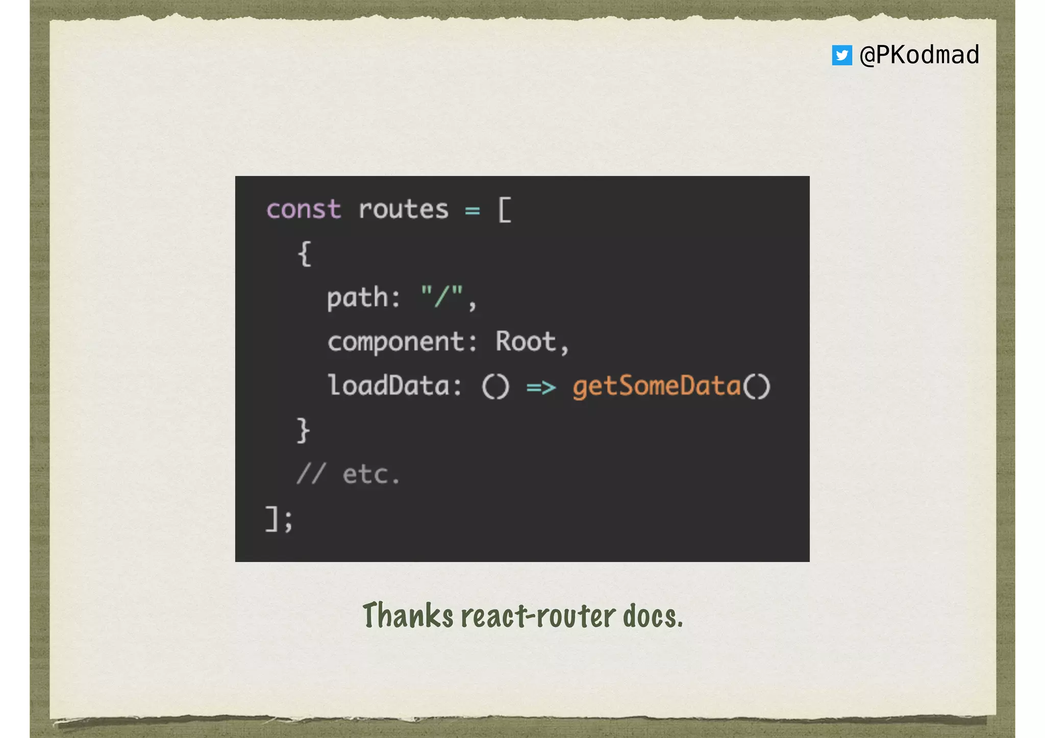 Thanks react-router docs.
@PKodmad
 