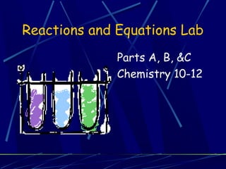 Reactions and Equations Lab
Parts A, B, &C
Chemistry 10-12
 