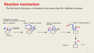 Reaction mechanism
The first step in the process is formation of an oxime from the aldehyde or ketone,
4
4
 