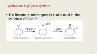 Applications in polymer synthesis:-
• The Beckmann rearrangement is also used in the
synthesis of Nylon 6
50
 