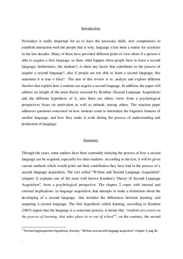 reaction paper sample introduction