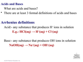 Base Substance Reactions in aqueous solution; solubility rules, molecular and ionic ...