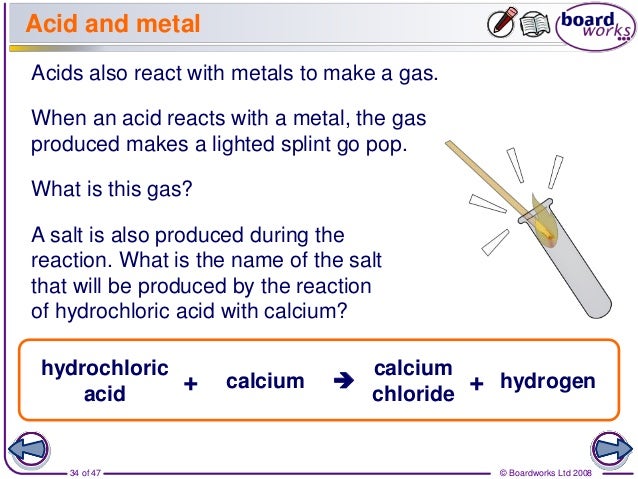 What is given off when acids react with metals?