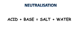 ACID + BASE = SALT + WATER