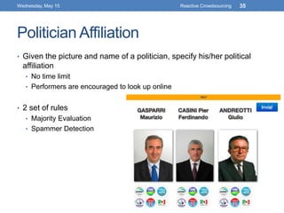 Politician Affiliation
• Given the picture and name of a politician, specify his/her political
affiliation
• No time limit...