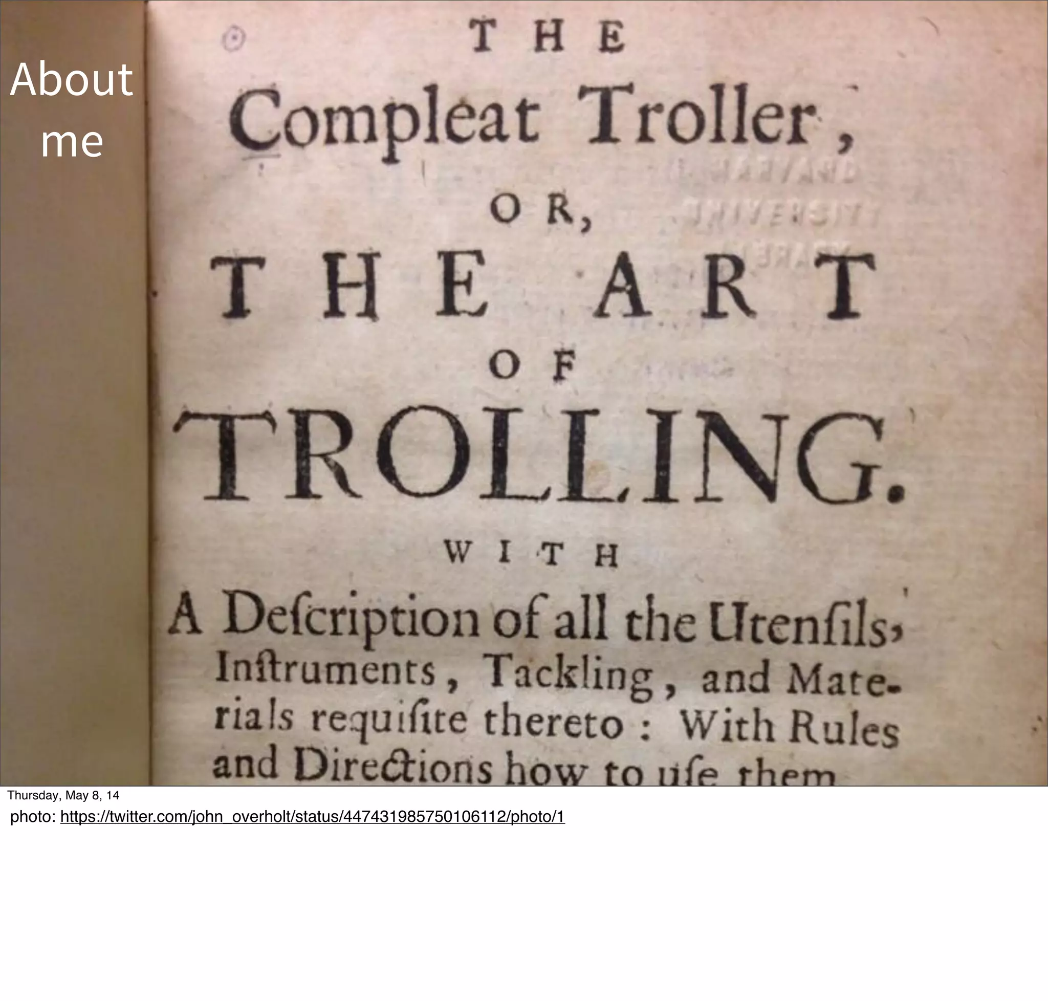 About
me
Tuesday, May 13, 14
photo: https://twitter.com/john_overholt/status/447431985750106112/photo/1
 