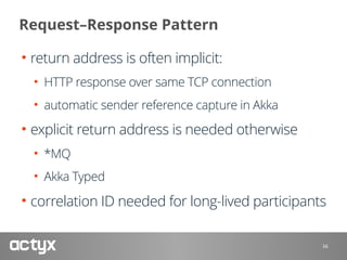 Request–Response Pattern
• return address is often implicit:
• HTTP response over same TCP connection
• automatic sender r...
