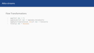 Akka-streams
Flow Transformations
⇒
⇒
⇒
⇒
 