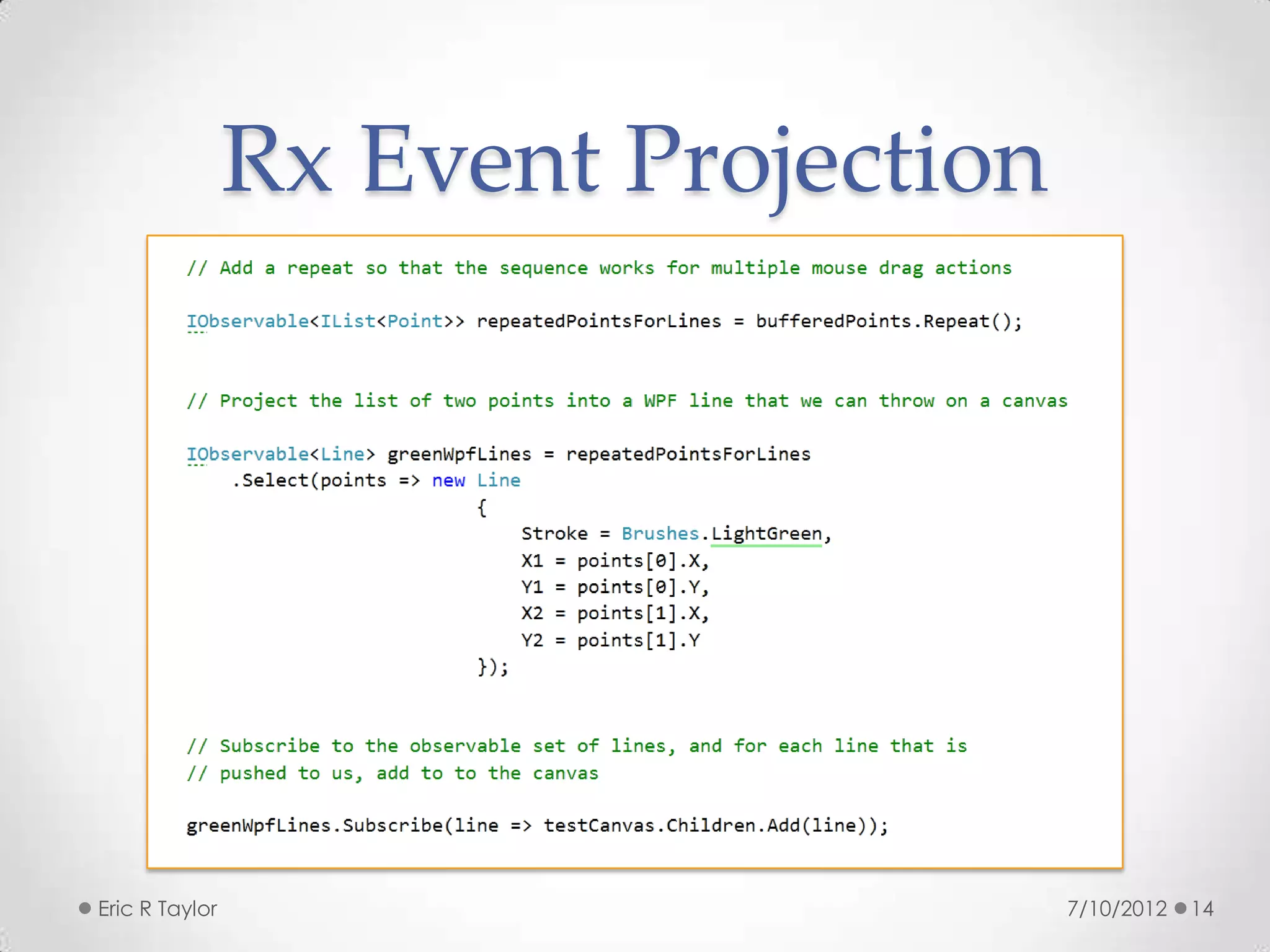 Rx Event Projection




Eric R Taylor                         7/10/2012   14
 