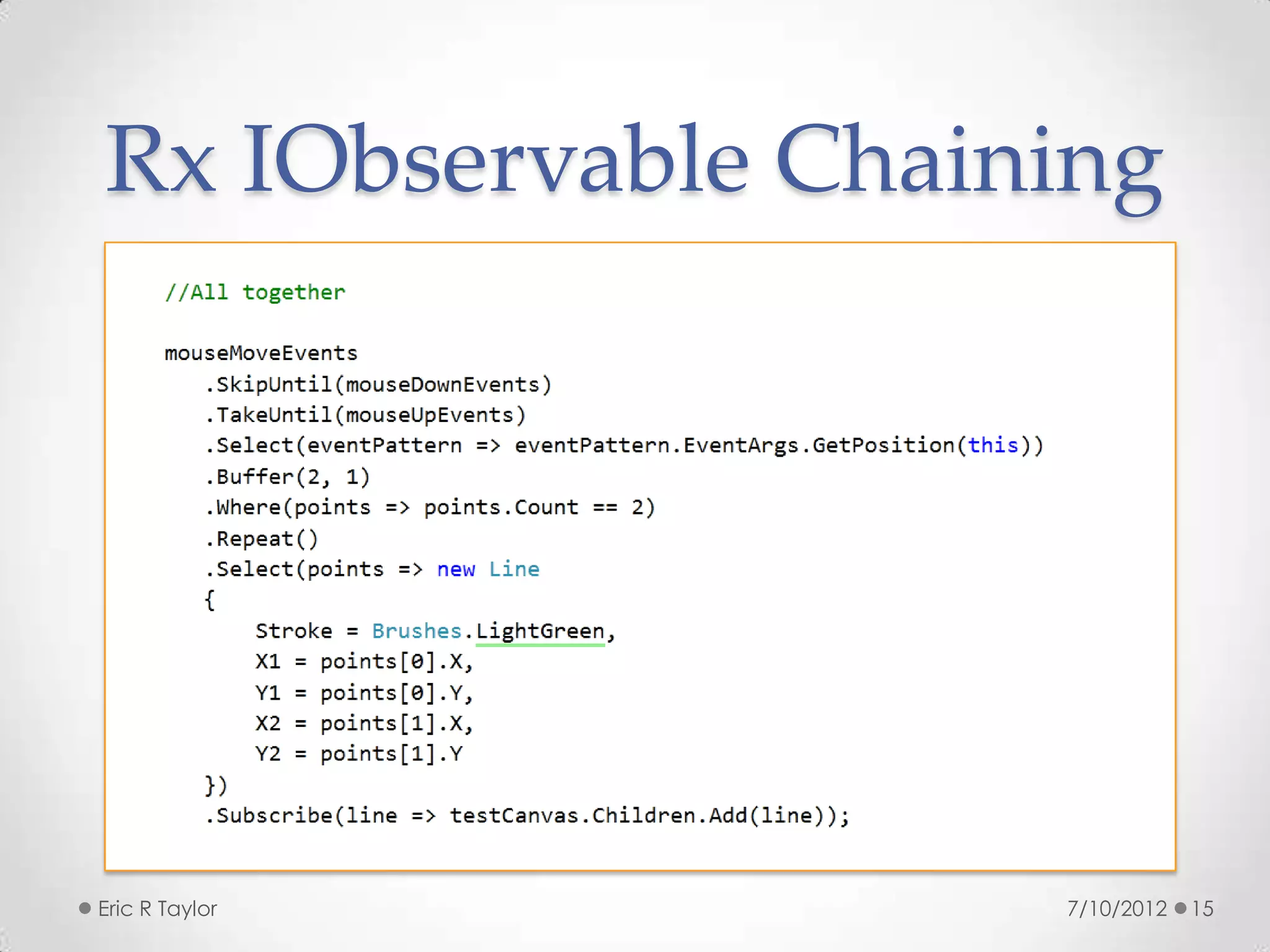 Rx IObservable Chaining




Eric R Taylor       7/10/2012   15
 