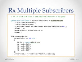 Rx Multiple Subscribers




Eric R Taylor           7/10/2012   16
 