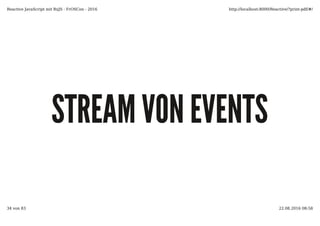 STREAM VON EVENTSSTREAM VON EVENTS
Reactive JavaScript mit RxJS - FrOSCon - 2016 http://localhost:8000/Reactive/?print-pdf/#/
34 von 83 22.08.2016 08:58
 