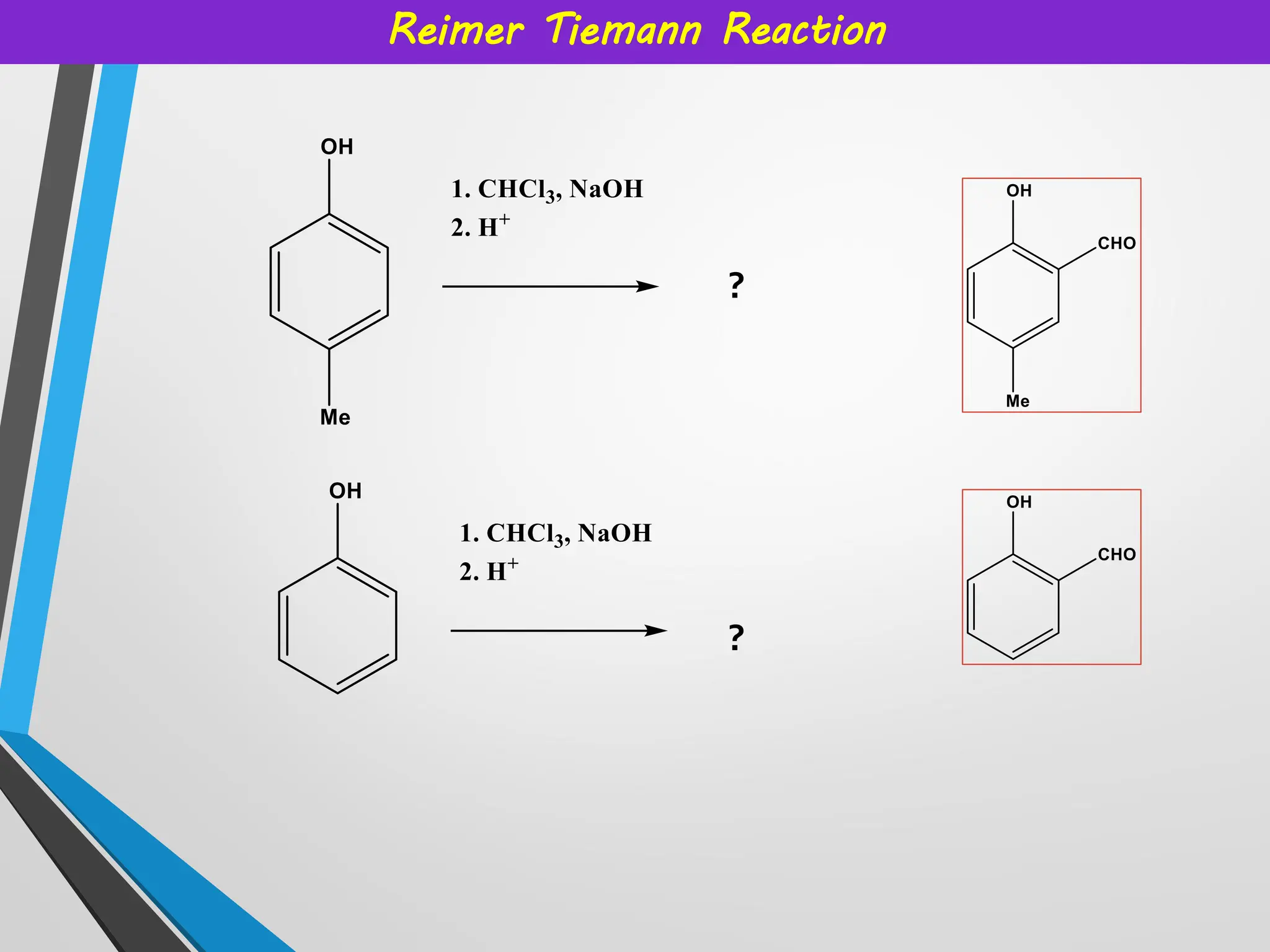 Reimer Tiemann Reaction
?
?
 