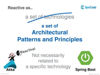 Reactive as..
Akka Spring Boot
a set of
Architectural
Patterns and Principles
Not necessarily
related to
a specific technology
a set of technologies
Lorenzo Nicora Reactive μServices
 