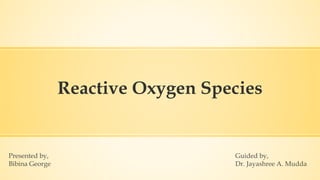 Reactive Oxygen Species
Presented by,
Bibina George
Guided by,
Dr. Jayashree A. Mudda
 
