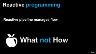 Reactive programming
26
Reactive pipeline manages flow
What not How
 