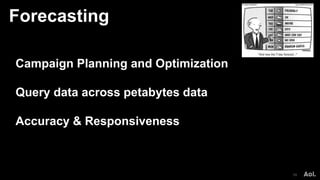 Forecasting
34
Campaign Planning and Optimization
Query data across petabytes data
Accuracy & Responsiveness
 