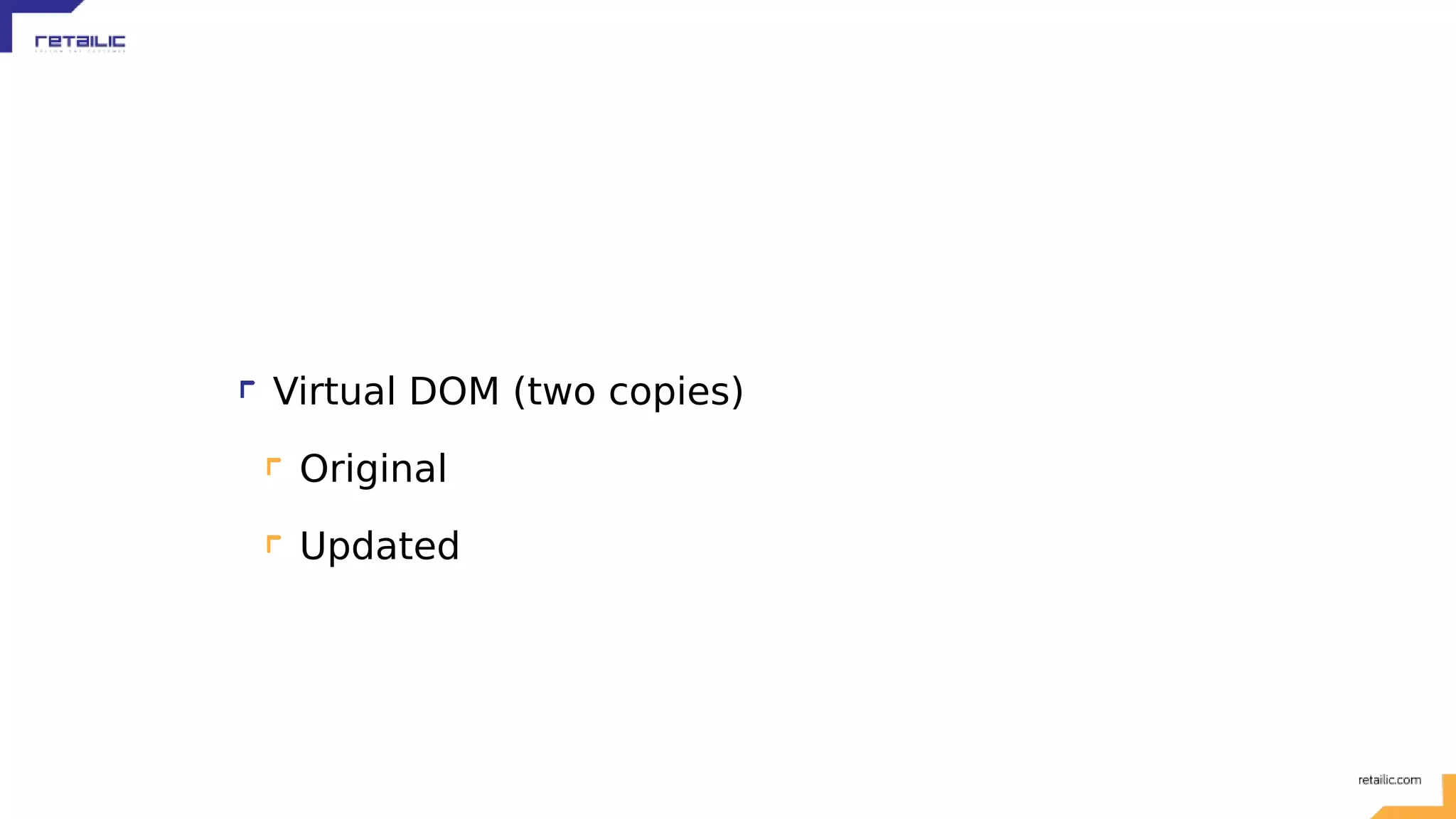 Virtual DOM (two copies) Original Updated 