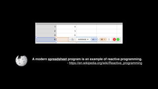 A modern spreadsheet program is an example of reactive programming.
- https://en.wikipedia.org/wiki/Reactive_programming
 