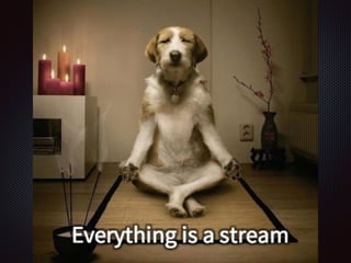 More deﬁnitions
The Reactive Extensions (Rx) is a library for composing
asynchronous and event-based programs using
observable sequences and LINQ-style query operators
An API for asynchronous stream programming
 