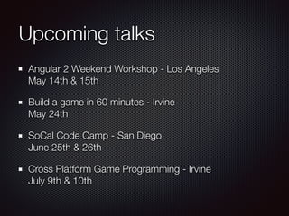 Troy Miles
Troy Miles aka the
RocknCoder
Over 36 years of
programming experience
Speaker and author
Author of jQuery Essentials
rockncoder@gmail.com
@therockncoder
 