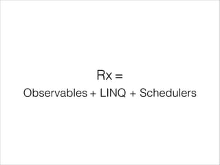 Rx =
Observables + LINQ + Schedulers
 