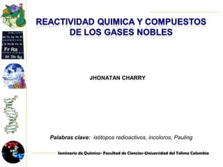 Seminario de Química- Facultad de Ciencias-Universidad del Tolima Colombia
JHONATAN CHARRY
Palabras clave: isótopos radioactivos, incoloros, Pauling
 