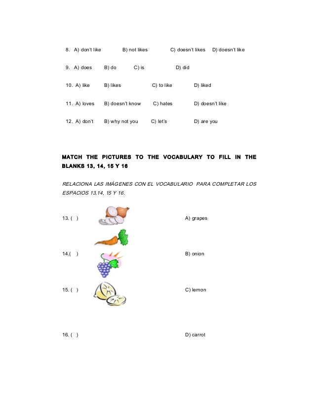 Reactivos de ingles para primer grado