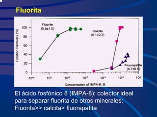 Fluorita
El ácido fosfónico 8 (IMPA-8): colector ideal
para separar fluorita de otros minerales:
Fluorita>> calcita> fluorapatita
 