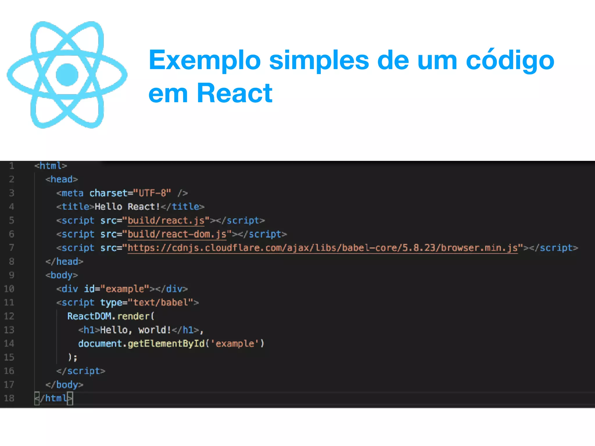 Exemplo simples de um código
em React
 