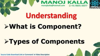 Understanding
What is Component?
Types of Components
 