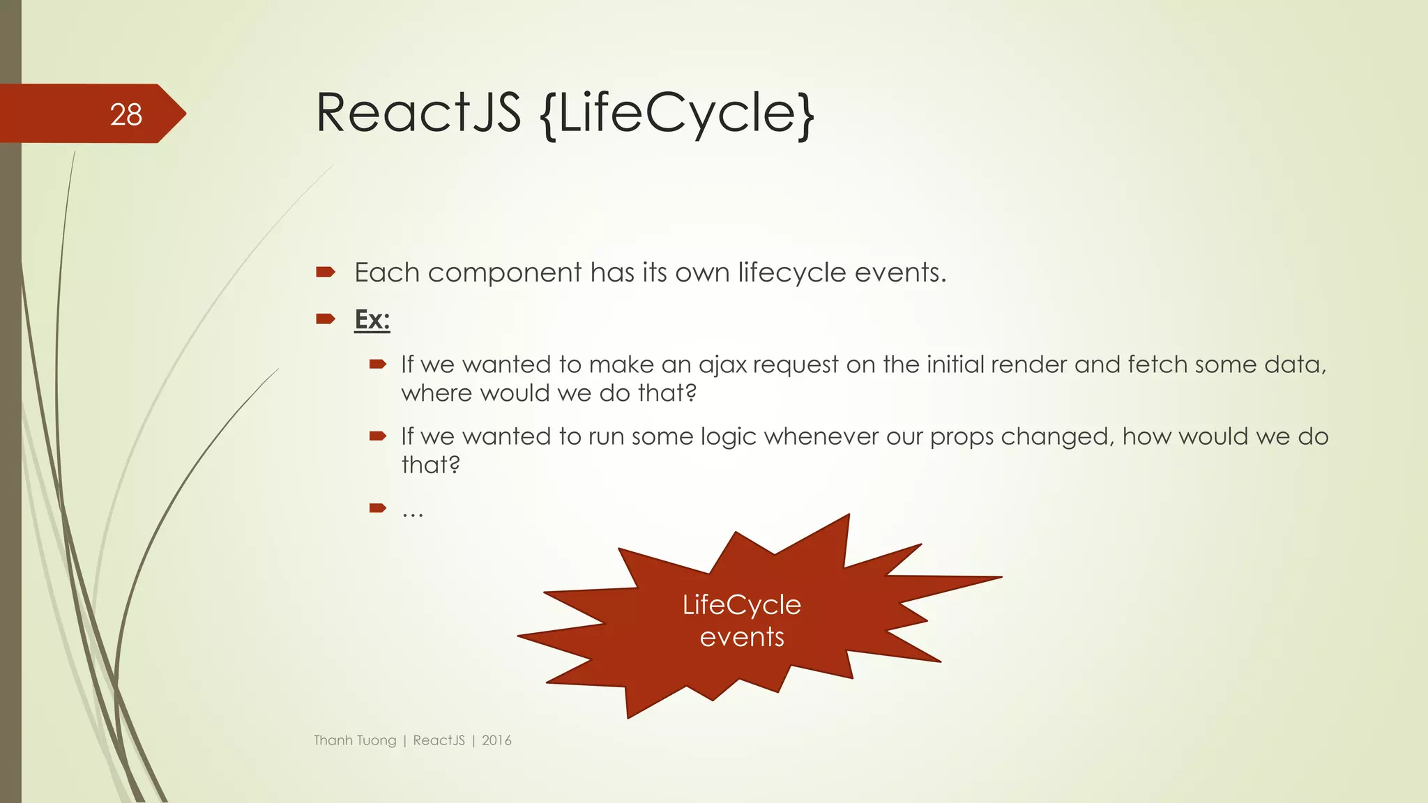 ReactJS {refs-(cont)}
Thanh Tuong | ReactJS | 2016
28
Type…
Click clear
 