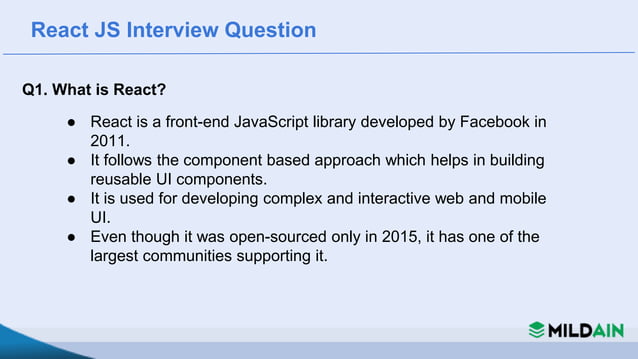 React JS Interview Question & Answer | PPT