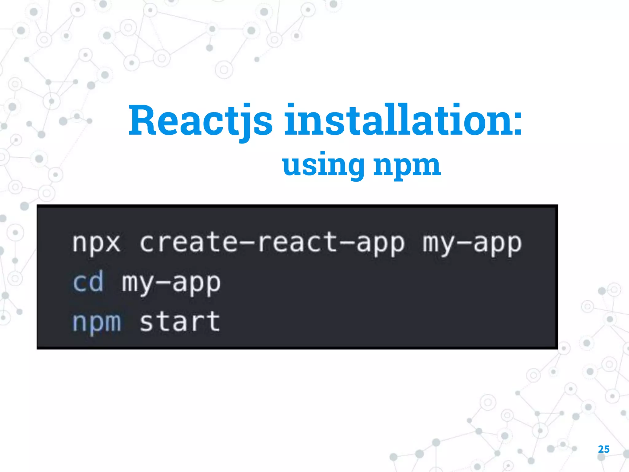 Reactjs installation: using npm 25 