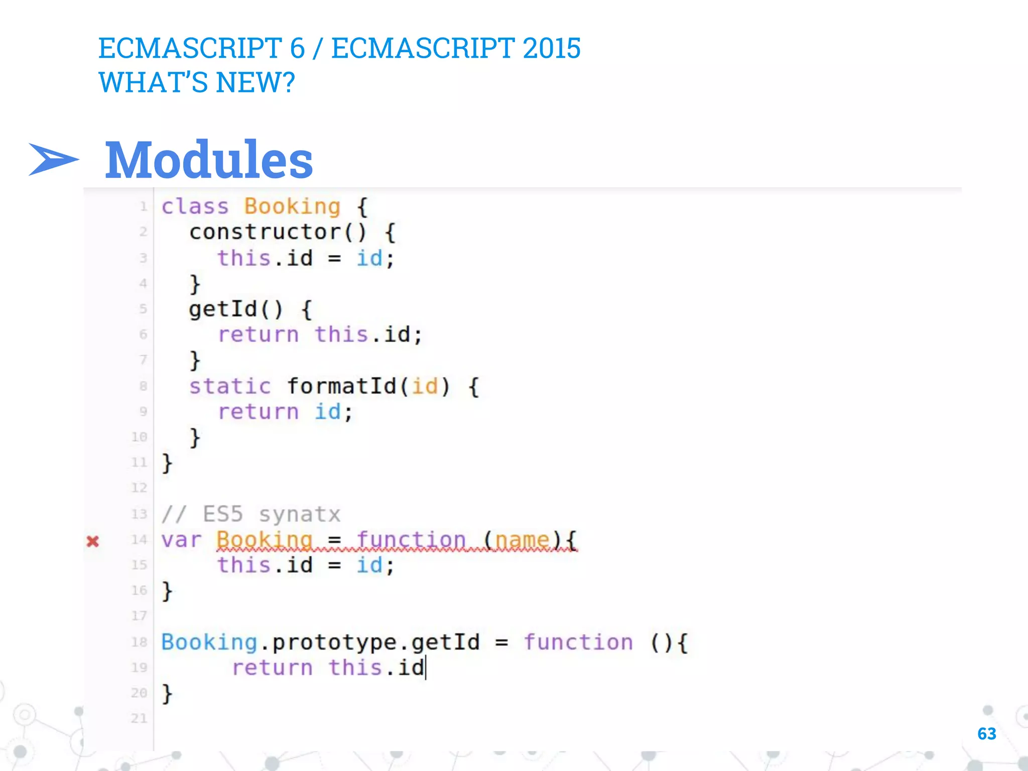ECMASCRIPT 6 / ECMASCRIPT 2015 WHAT’S NEW? 63 ➢ Modules 