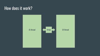 How does it work?
JS thread UI threadBridge
 
