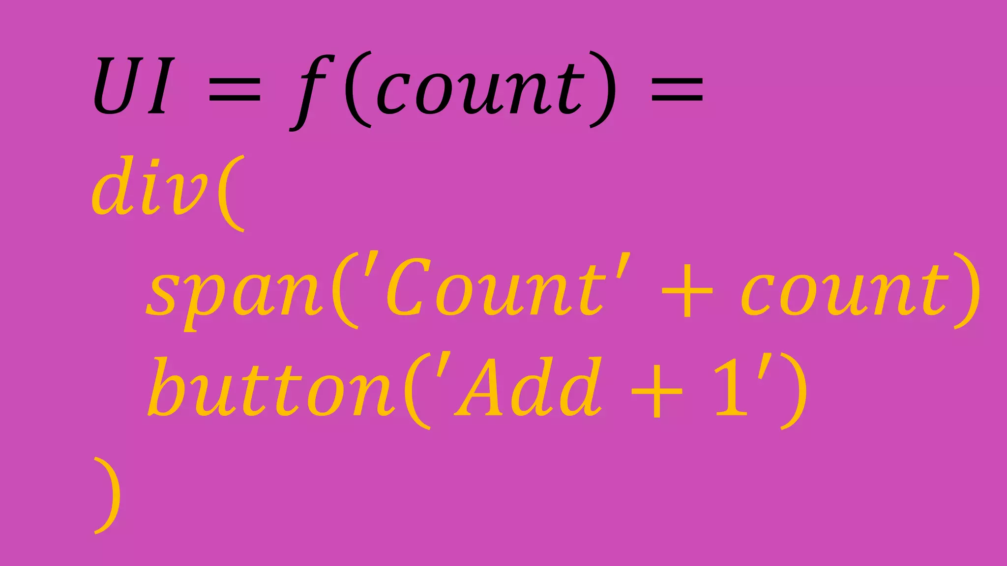 𝑈𝐼 = 𝑓 𝑐𝑜𝑢𝑛𝑡 =
𝑑𝑖𝑣(
𝑠𝑝𝑎𝑛 ′𝐶𝑜𝑢𝑛𝑡′
+ 𝑐𝑜𝑢𝑛𝑡
𝑏𝑢𝑡𝑡𝑜𝑛 ′𝐴𝑑𝑑 + 1′
)
 