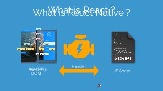 What is React ?
Render
JS Script
What is React Native ?
Native UIBrowser  
DOM
 