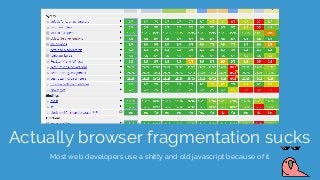 Actually browser fragmentation sucks
Most web developers use a shitty and old javascript because of it
 