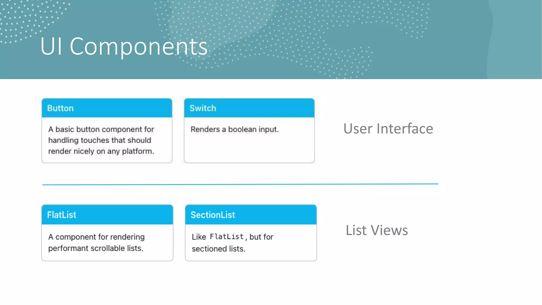UI Components
User Interface
List Views
 