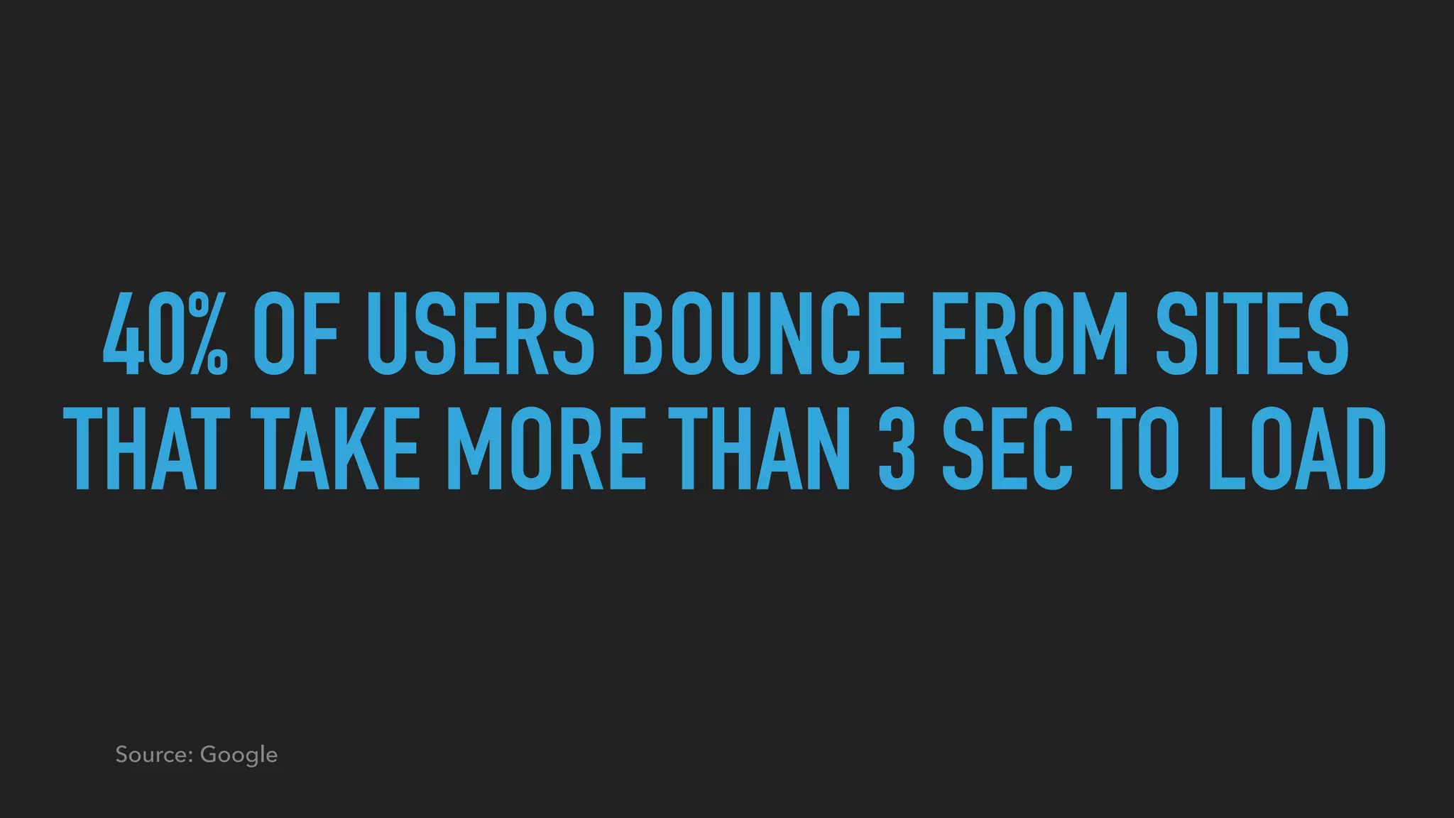 40% OF USERS BOUNCE FROM SITES THAT TAKE MORE THAN 3 SEC TO LOAD Source: Google 