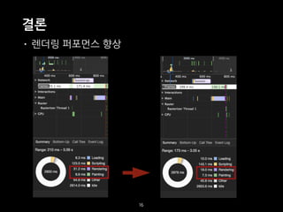 결론
• 렌더링 퍼포먼스 향상
16
 