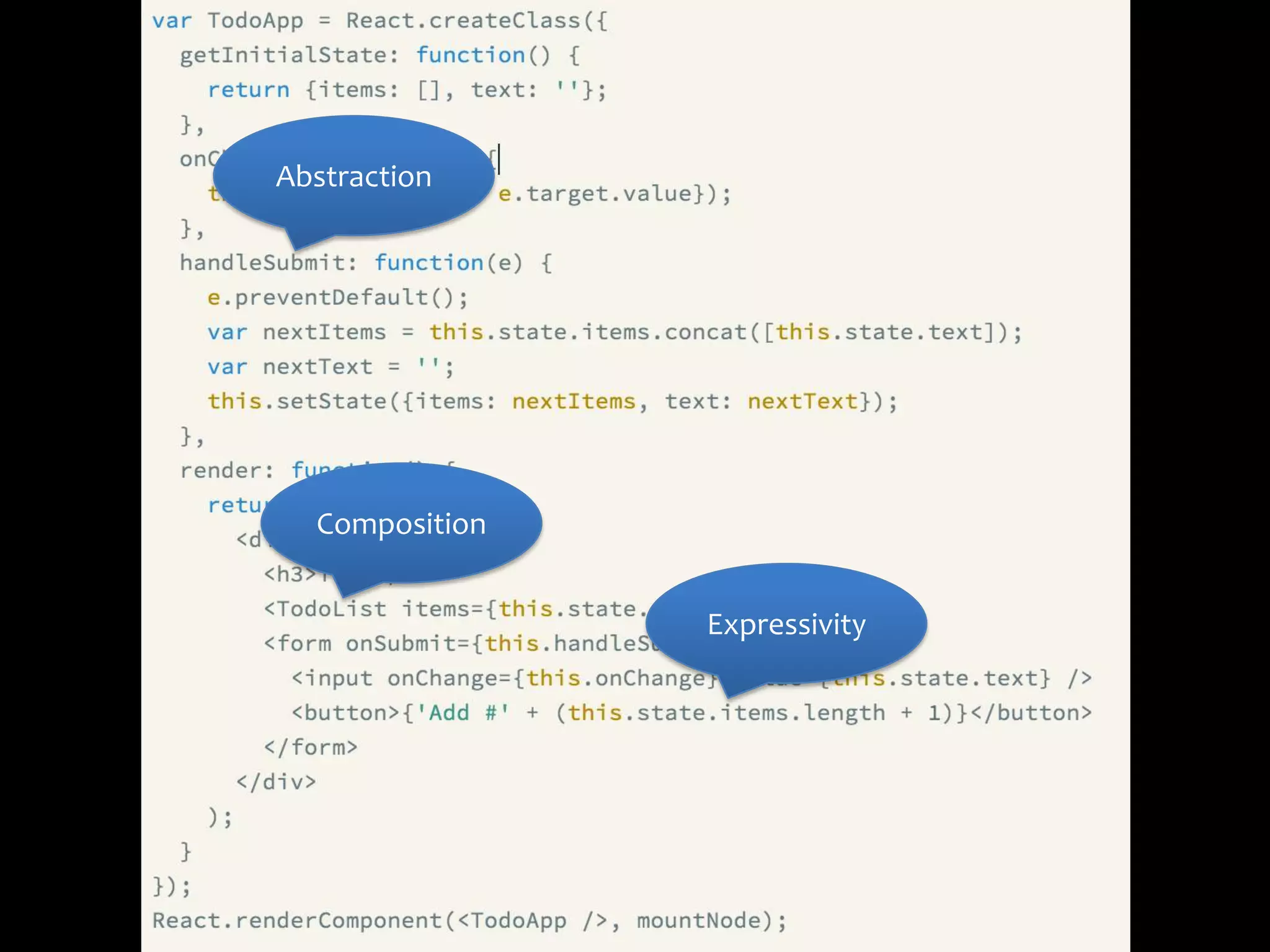 Abstraction
Composition
Expressivity
 