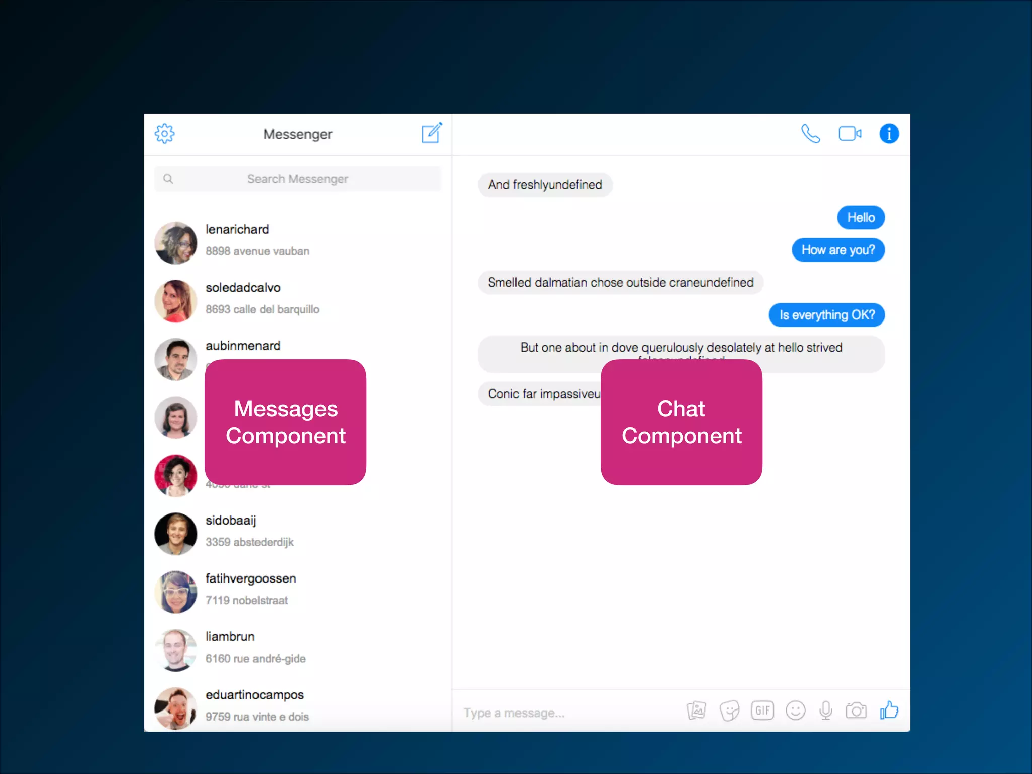 Chat Component Messages Component 