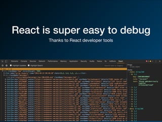 React is super easy to debug
Thanks to React developer tools
 