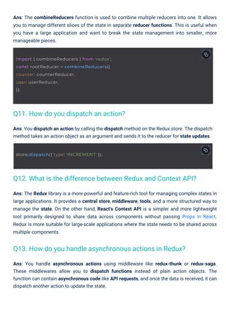 React Redux Interview Questions PDF By ScholarHat | PDF