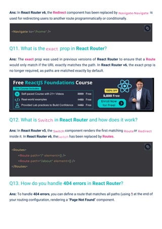 React Router Interview Questions PDF By ScholarHat | PDF