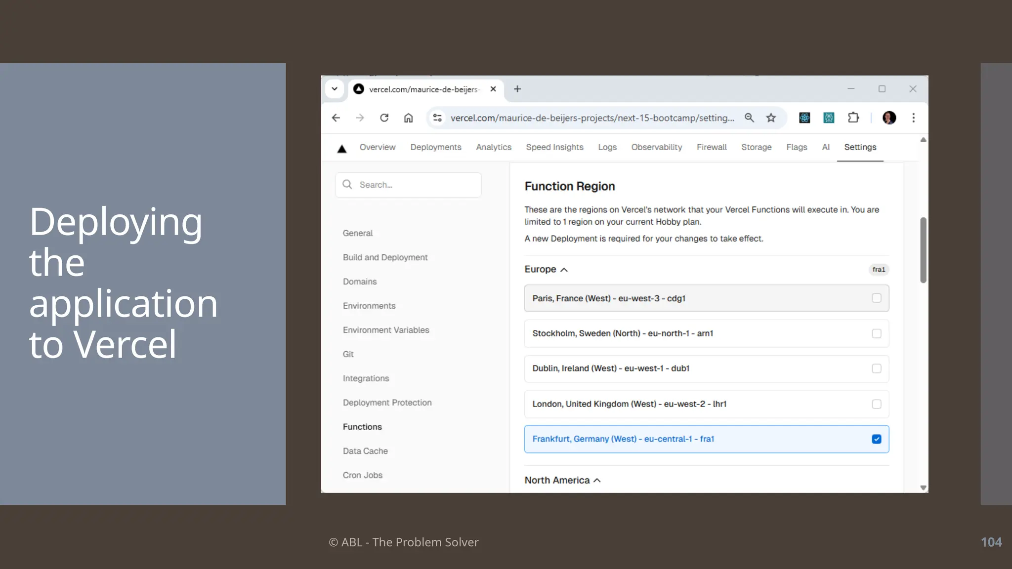 © ABL - The Problem Solver 104
Deploying
the
application
to Vercel
 