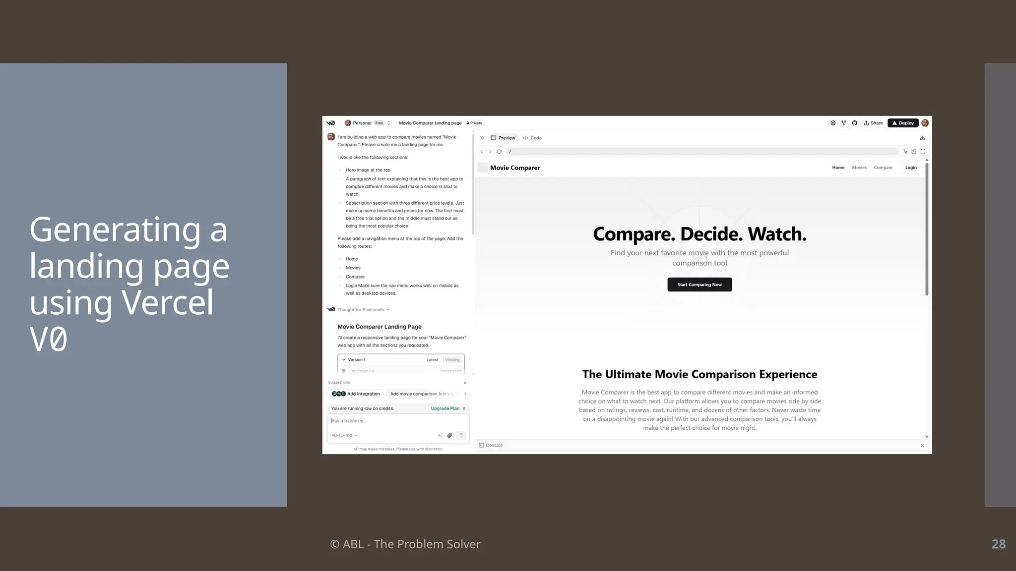 © ABL - The Problem Solver 28
Generating a
landing page
using Vercel
V0
 